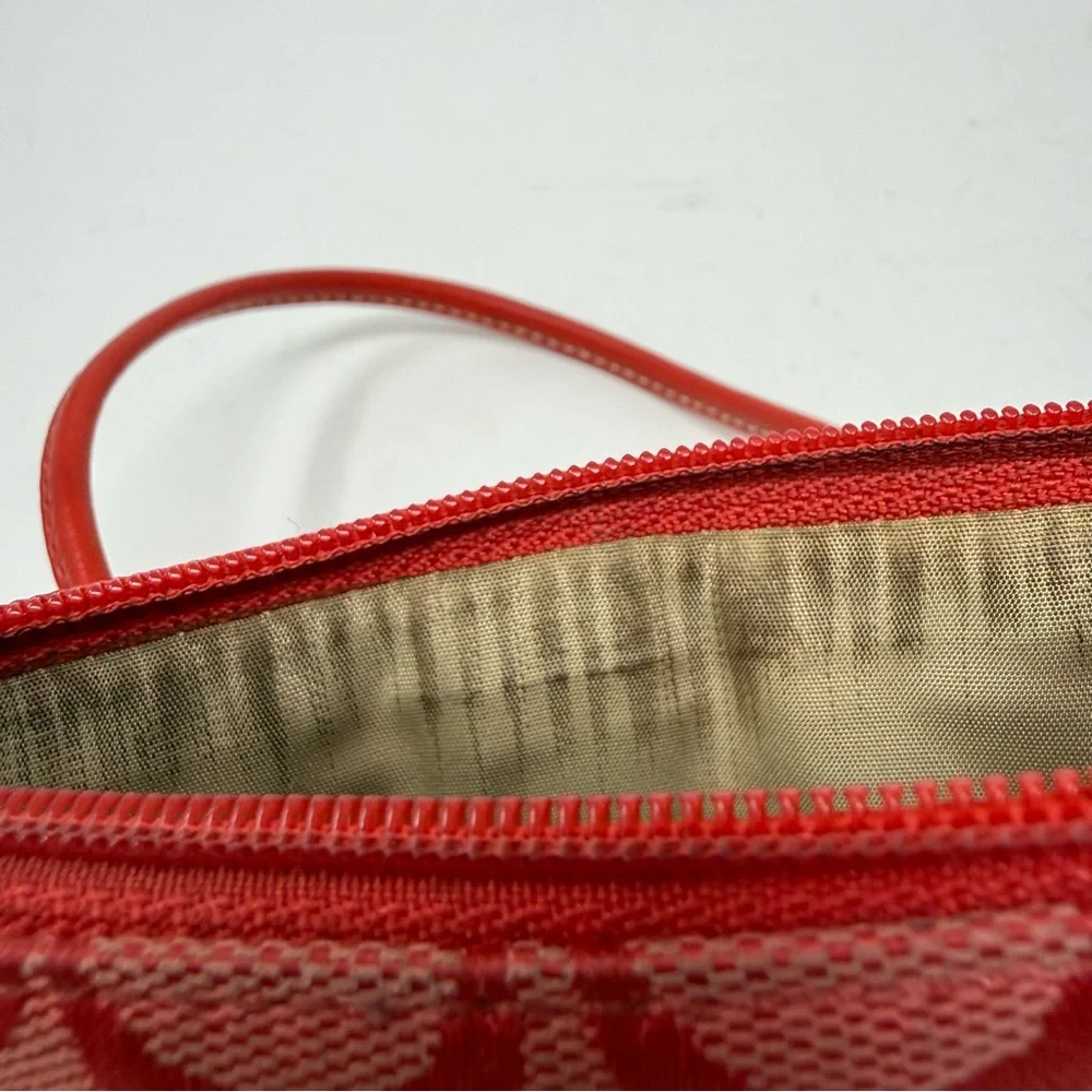 Coach Y2K Signature C Red Logo Canvas Wristlet with Red Leather Trim